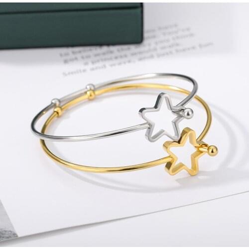Vintage Gold Five-pointed Star Bracelet Bangles For Women Geometric Circle Knoted Bead Stainless Steel Bracelet Jewelry Pulseras
