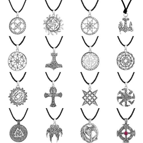 QIAMNI Ethnic Norse Viking Pendant Necklace Pagan Jewelry Vintage Nordic Amulet Slavic Punk Necklace Gift for Men Women Collier