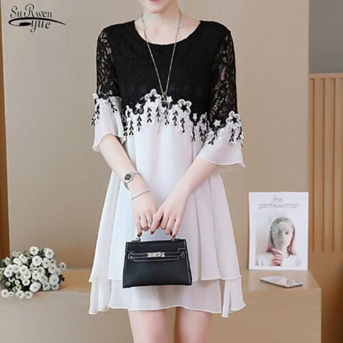 2020 Lace Office Lady A-Line Patchwork White Dress Plus Size Dress Three Quarter Tassel Dress Women Elegant Dress Vestidos 2777