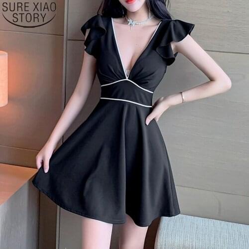 Nightclub Backless Dress 2021 New Summer Korean Sexy V-neck Mini Party Dress High Waist Women Short Sleeve Vestidos 14567