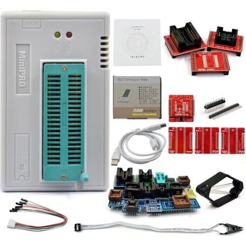 100% Original New TL866II Plus Universal Minipro Programmer+24 Adapters+Test Clip TL866 PIC Bios High speed Programmer