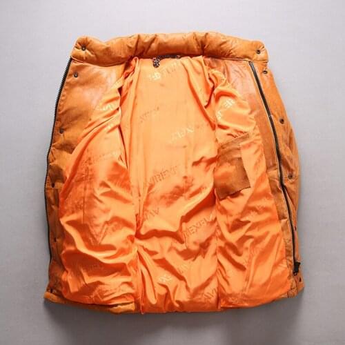 2020 Yellow Men Winter Thick Genuine Leather Jacket Plus Size 3XL Russian Slim Fit Casual Sheepskin Down Coat FREE SHIPPING