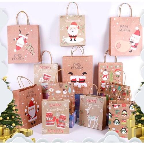 48 Pcs Christmas Party Paper Gift Bags with Handles Elk Snowflake Santa Claus Gift Paper Bag Perfect Solution for Xmas Souvenir