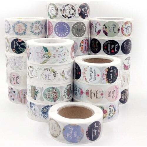 500pcs Multi Style Beautiful Flower Thank You Black Seal Labels Pink Wedding Party Favors Envelope Supplies Stationery Stickers