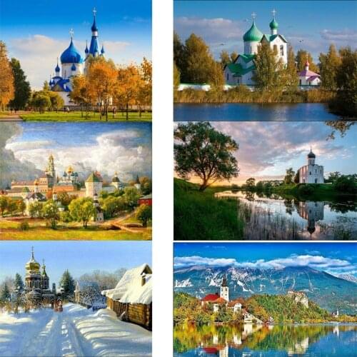 5D DIY Diamond Painting paintings by numbers church picture of Rhinestones Diamond Embroidery landscape Mosaic Home Decor FG949