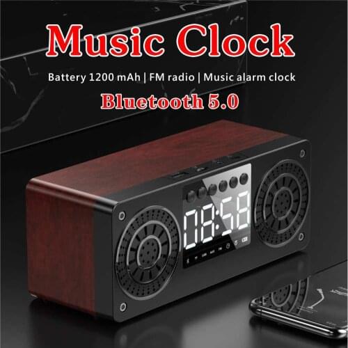 Bluetooth wireless speaker tf wooden subwoofer LCD digital clock bedside clock alarm clock table clock decoration speaker tf FM
