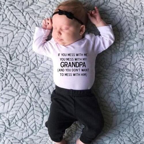 If You Mess with Me You Mess with My Grandpa New Fashion Newborn Kids Baby Boy Girl Long Jumpsuit Romper O-Neck Long Sleeve