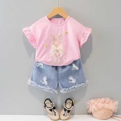 Baby Girl Summer Suit Children Cartoon Rabbit Short-Sleeved Shorts Kids Clothing 2-Piece Set 1-3 Years Old
