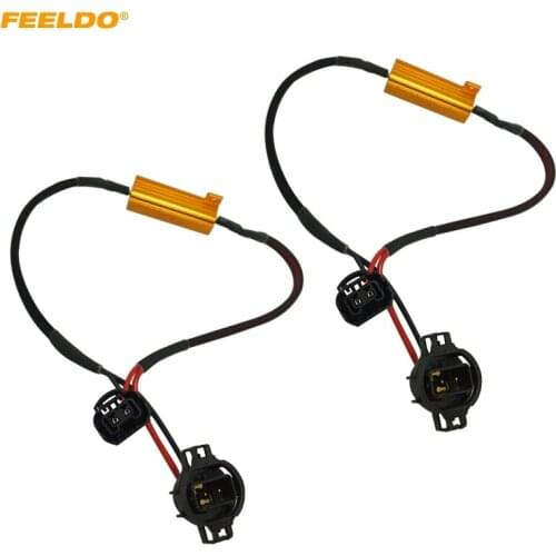 FEELDO 2Pcs 50w 6ohm 12V H16 LED Light Fog Xenon HID DRL Lamp Bulb Decoder Resistor Canbus Wire Harness Adapter #AM5341