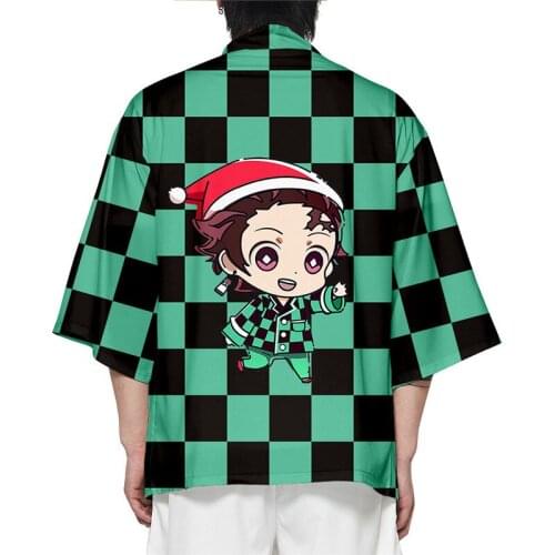 Demon Slayer Kimono Anime Kimetsu No Yaiba Cosplay Costume Kamado Tanjirou Tops Cloaks Haori Casual Streetwear Women Men