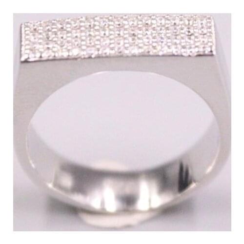 New Pure 925 Sterling Silver Width 5.5mm Zircon Pattern Rectangular Ring US Size 6-9
