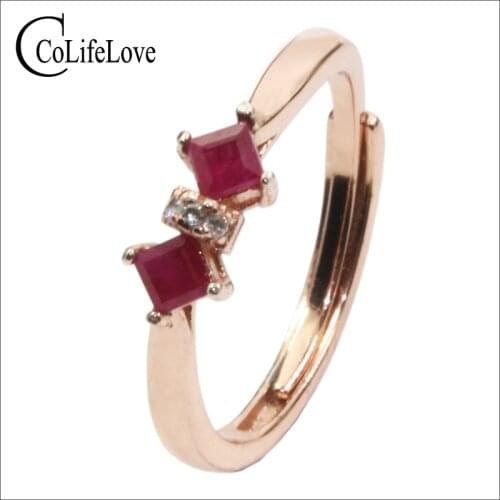 CoLife Jewelry 100% Natural Ruby Ring for Office Woman 3mm Princess Cut Ruby Ring 925 Silver Ruby Jewelry Gift for Girl