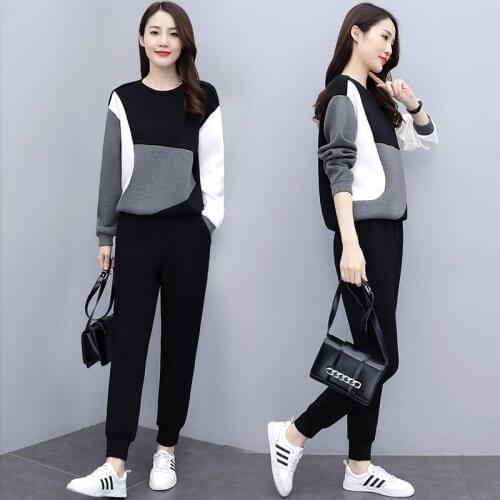 2 Piece Sets Womens Outfits Plus Size Clothing Two Piece Pants Set 2020 Fall Lounge Wear Korean Style Long Sleeve Tracksuit