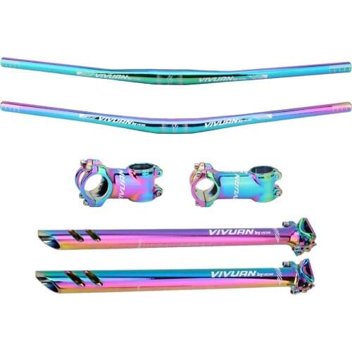 Aluminum Alloy MTB Bike Handlebar Bike Set Mountain Road Bike Flat/Riser Handlebar & Stem & Seatpost Cycling Bicycle Parts