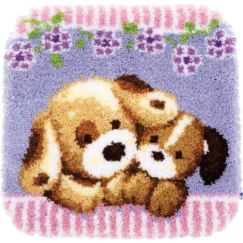 Latch Hook Rug Kits for Adults with Printed Puppy Canvas DIY Tapestry Kits Rug Making Kit Crocheting Embroidery Set Home Decor