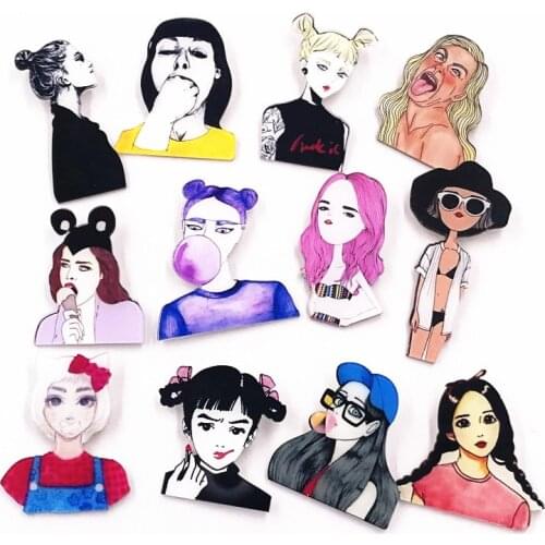 Top Selling Mix 12PCS Fashion Girls Series Acrylic Icon Brooch Elegant Lady Badge for Women Present Decoration on Clothes Scarf
