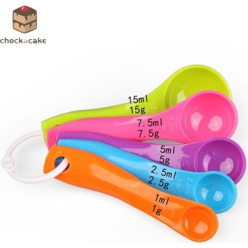 5pcs/lot Spoons Colorful Plastic (1 / 2.5 / 5 / 7.5/ 15ml) Measure Spoon Sugar Cake Baking Spoon,Delidge kitchen accessories