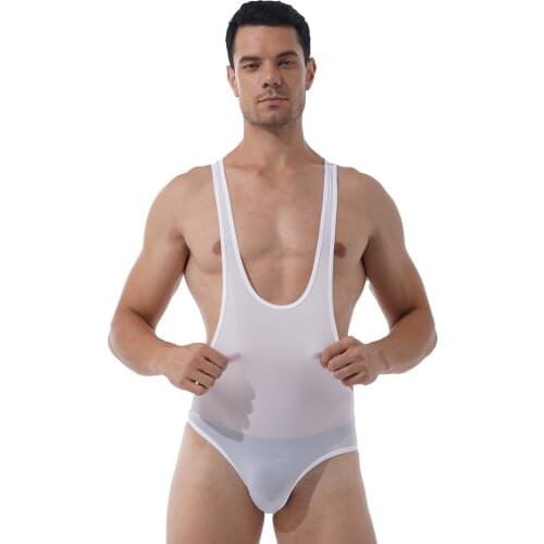 Fitness Wrestling Singlet Men Summer Solid Color Deep U-Neck Sleeveless Skinny Jumpsuits Leotard Sport Bodysuit Underwear