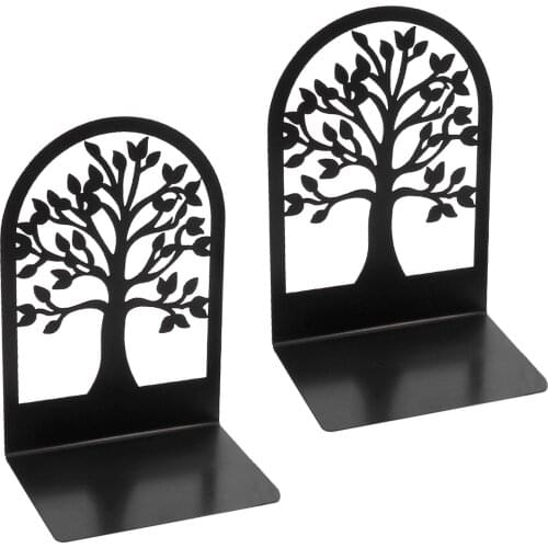 1Pair Book Ends Tree Shaped Non-Skip Metal Book Shelf for Office Home Simple and Stylish Hollow Bookshelf Display Stand Rack