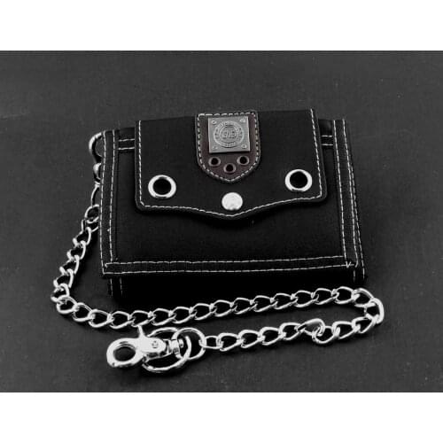 Mens Boys Biker studded Casual Canvas Trifold Wallet Purse With Security Chain