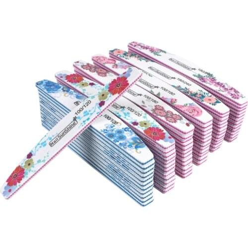 100PCS Professional Nail File Kit Flower Printed Nail Buffer Polish Block 100/120/180/240 Sanding Nail Art Pedicure Salon Tools