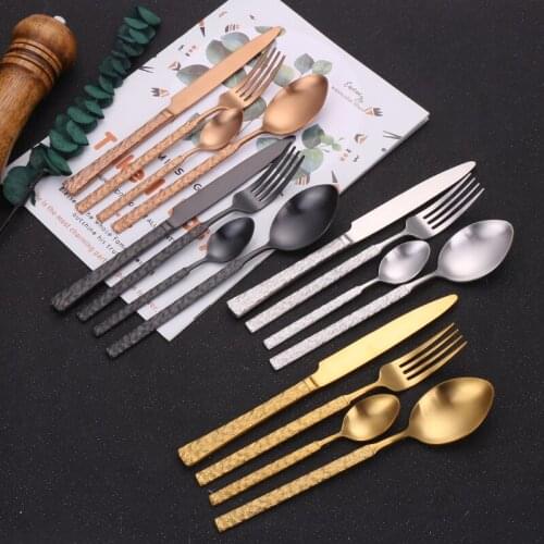 Multicolor Cutlery Set European Embossed Dinnerware Set Western Retro Dinner Knife Fork Spoon Kits Kitchen Table Black Cutlery