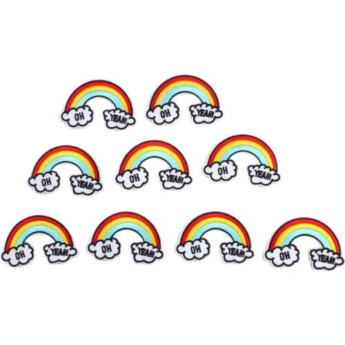 10pcs Iron On Cartoon Rainbow Cloudy Patches Embroidery Garments Stickers DIY Sew On Clothes Appliques Jeans Bags Coats Badge