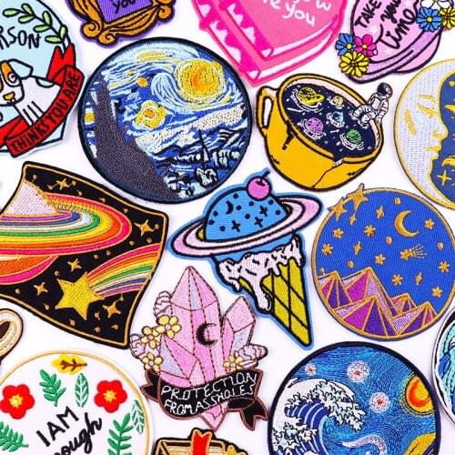 Space Patches Planet Ice Cream Applique Clothing Thermoadhesive Patches for Clothing Van Gogh Embroidered Patches On Clothes