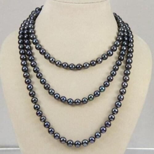 NATURAL 7-8 MM TAHITIAN BLACK PEARL NECKLACE AA Long 50 Inches