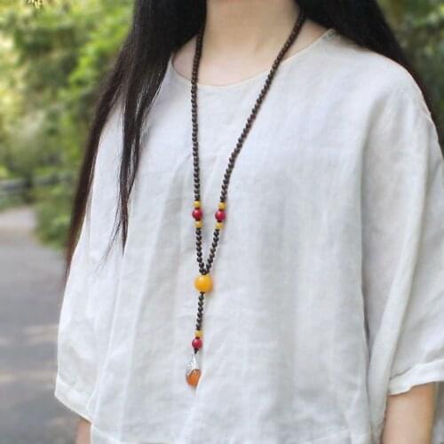 2021 New Vintage Nepal Long Buddhist Mala Wood Beaded Pendant & Necklace Ethnic Bohemian Boho Buddha Lucky Jewelry for Women Men