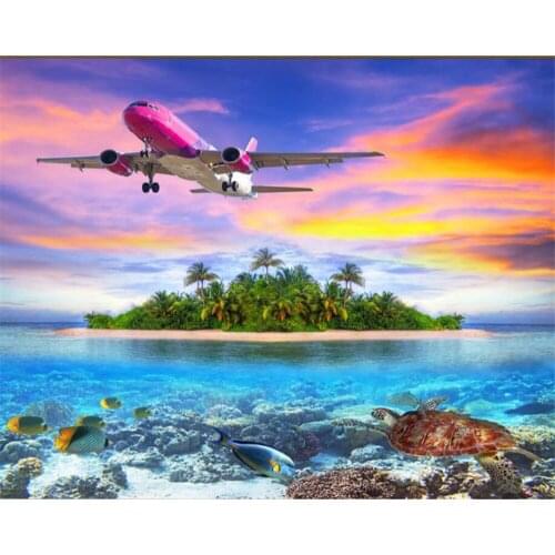 Beibehang papel de parede Custom wallpaper 3D HD Underwater World Turtle Island Airplane Background Wall 3d wallpaper murals
