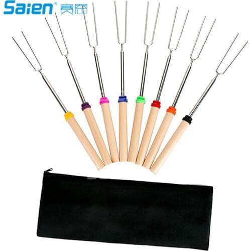 Marshmallow Roasting Sticks Telescoping Rotating Smores Skewers Hot Dog - 32 inches - Set of 8 Smores Sticks for fire Pit