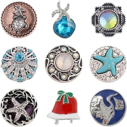 Beach Rhinestone Flower 20mm Metal snap button jewelry DIY bracelet KD1032