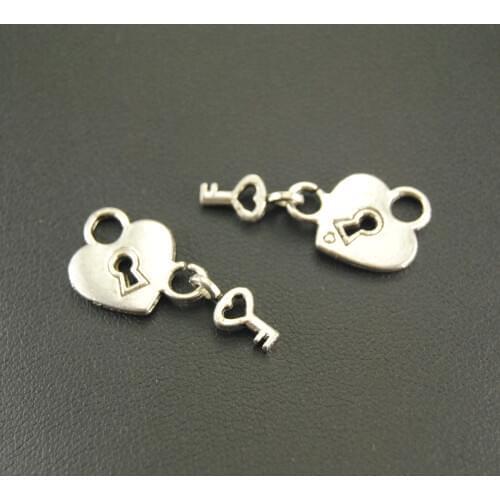 10 Pcs Charms Heart Lock And Key Silver Color Pendant For Bracelet Necklace Jewelry Making DIY