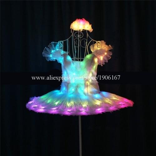 Programmable Full Color LED Light Up Ballet Skirt Led Luminous Stage Performance Party Dress Illuminate Event Dance Suit Clothes