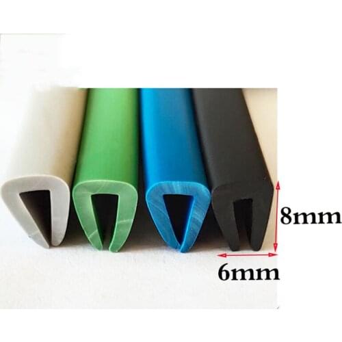 Rubber U Sealing Strip 8x6x8mm 3mm Glass Metal Car Wood Panel Board Flat Edge Encloser Shield Blue Green Gray Transparent Black