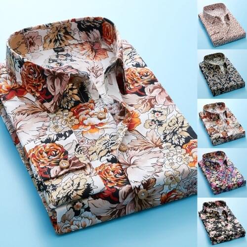 Luxury Print Mens Shirt Fashion Club Clothing Mens Designer Brand Floral Shirt Slim Long Sleeve Camisa Baroque Slim Party Shirt