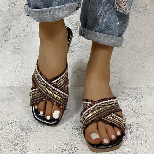 Outer Wear Sandals and Slippers 2021 Summer One-floor Flat Cross Fashion Womens Shoes-free Shipping