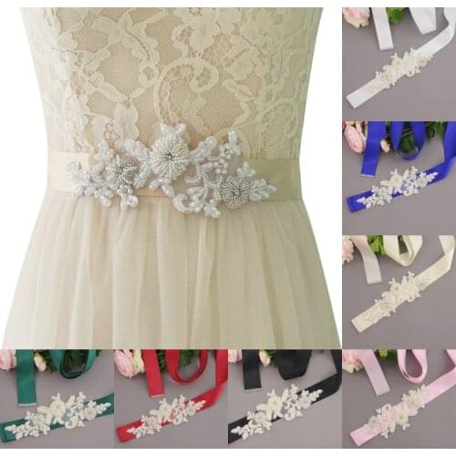 Silver Rhinestones Bridal Belt Crystal Pearls Ribbons Wedding Belt Sash For Bridal Bridesmaids Dresses