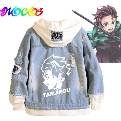DIOCOS Demon Slayer Kimetsu no Yaiba Hoodies Men Women Denim Jacket Tanjirou Cosplay Costumes Spring Coat Sweatshirt Outwear Top