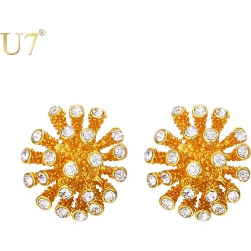 U7 Full Stars With Crystals Earrings For Women Trendy Gold Color Jewelry Wholesale Round Hemisphere Stud Earrings E749