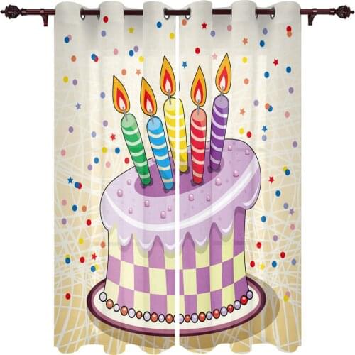 Cake Candle Cartoon Valance Curtains For Living Room Study Youth Bedroom Kitchen Outdoor Windows Custom Cotton Linen