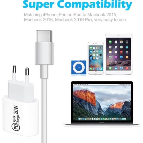 20W USB-C Charger Adapter For iPhone 12 Pro Max 12 mini 11 XS Fast Charging EU/US/UK/AU Plug Quick PD USB Type C Travel Charger
