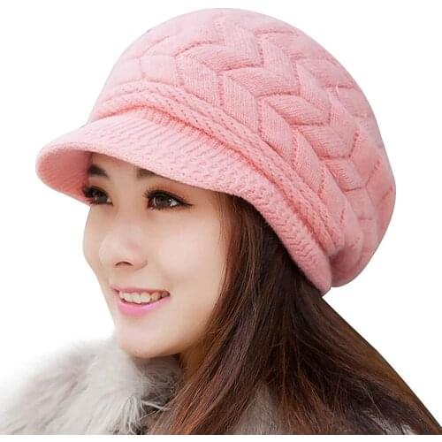 Womens Winter Beanie Hat Warm Knitted Slouchy Wool Hats Cap with Visor