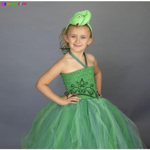 Girls Green Snake Tutu Dress Set Kids Halloween Holiday Cosplay Wild Reptile Costume Girls Animal Performance Ball Gown Dresses