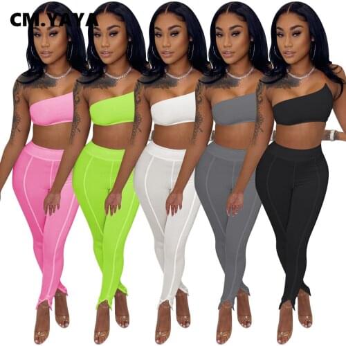 CM.YAYA Solid Womens Set Outfits Acitve Crop Tops and Legging Flare Pants Matching Two Piece Set Sport Tracksuit Sweatsuit