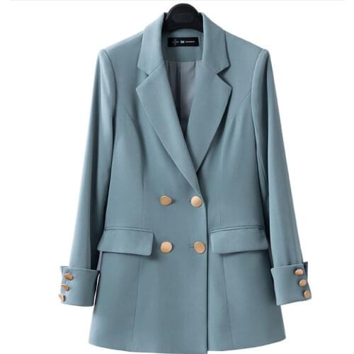 Temperament Korean Style Casual Women Elegant Long Sleeve Double Breasted Blazer Suits Solid Office Ladies Formal Blazer