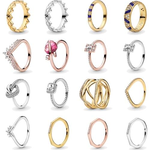 925 Sterling Silver Exotic Crown Rings With Crystal And Raised Hearts Ring For Women Wedding Party pandora dora Jewelry