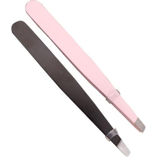 1PC 9.6*1Cm New Black/Pink Eyelash Eyebrow Tweezer Hair Beauty Slanted Puller Stainless Eye Brow Clips Hair Removal Makeup Tool