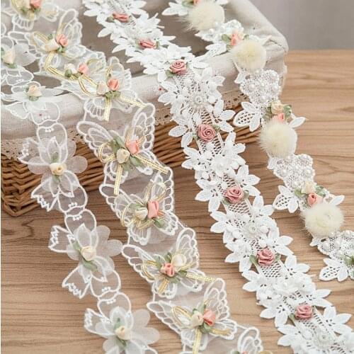 1 Yard 5 Styles Embroidered Flower Lace Trim Fabric Beaded Lace Ribbon Patchwork Collar Home DIY Crafts Curtain Decoration